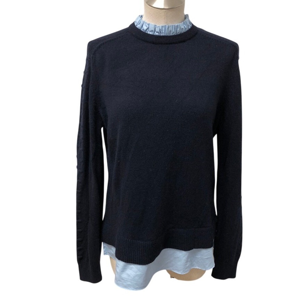 Ted Baker Lissiah Sweater Womens 3 L Navy Blue Layered Ruffle Trim Wool Cashmere